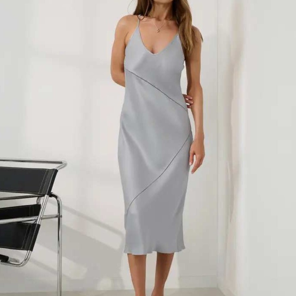 Lunya Washable Silk Ladder Stitch Pieced Slip Dress Grey Size XL New With Tags